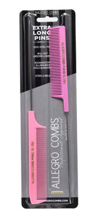 Allegro Combs XL Pintail Rat Tail Combs Parting Combs Metal Tail Foiling Combs Pin Combs 2 Pc. (PINK)