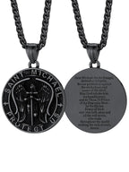 FaithHeart Saint Michael Necklace, Stainless Steel/18K Gold Plated St Michael the Archangel Pendant Amulet for Men Women with Gift Packaging