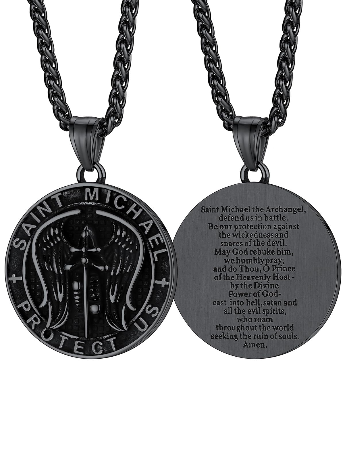 FaithHeart Saint Michael Necklace, Stainless Steel/18K Gold Plated St Michael the Archangel Pendant Amulet for Men Women with Gift Packaging