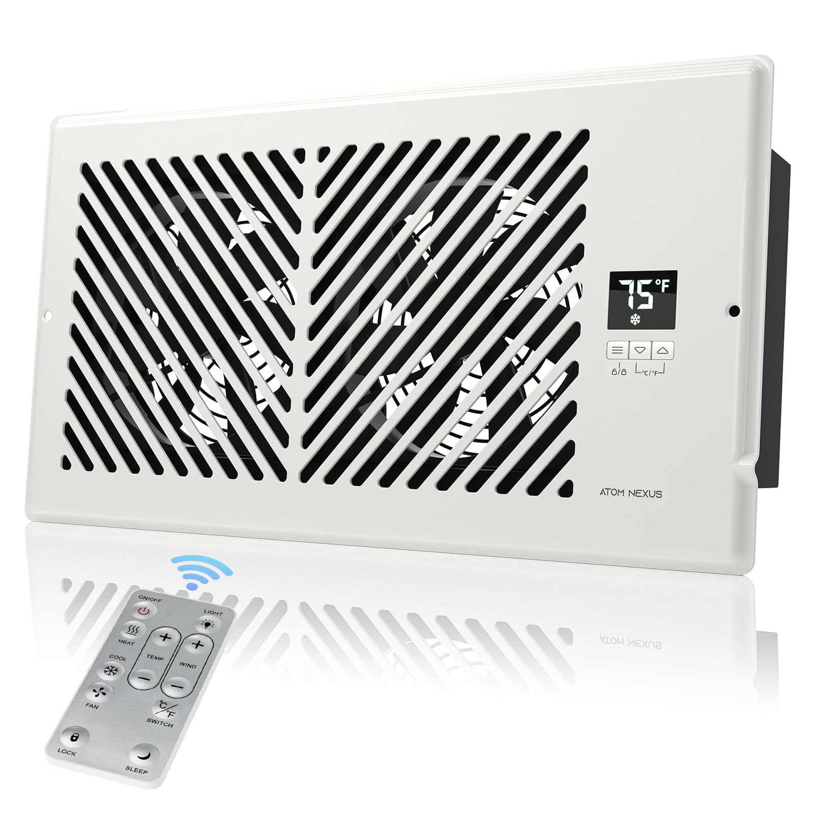 Quiet Register Booster Fan Fits 4”x10” Register Holes, Smart Vent Booster Fan with Thermostat & Remote Control, 10-Speed Control Heating Cooling AC Vent (White)