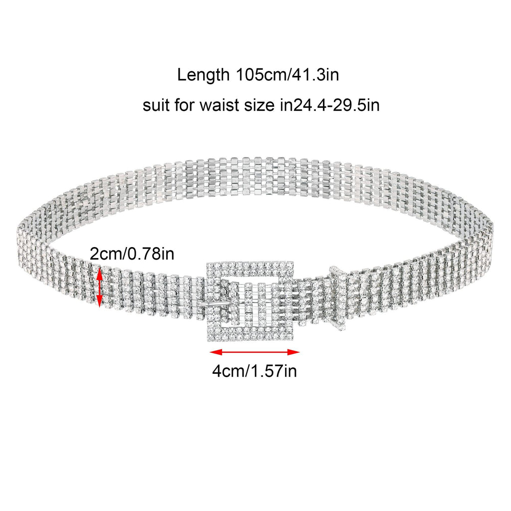 Ayliss Women Rhinestone Belt Bling Crystal Shiny Waist Dress Belt Silver Fashion Glitter Chain Belt for Wedding Party (Silver#1)