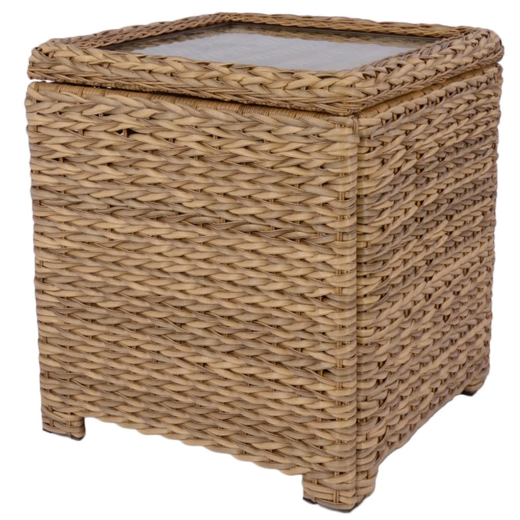 Classic Patio Coffee Table with Storage, Hand-Woven HDPE Rattan Wicker Outdoor Coffee Tables, Tempered Glass Flip-Top, Waterproof for Porch Backyard (40''Wx19''Dx22''H, Light Brown)