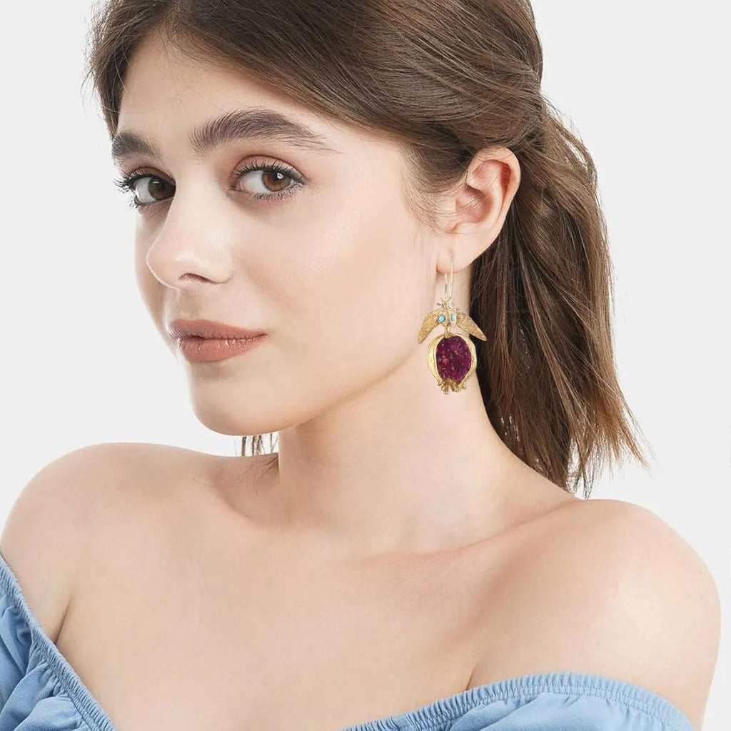 Cute Fruit Earrings for Women Fun 3D Pomegranate Lemon Cherry Strawberry Earrings Acrylic Resin Creative Food Earrings Funny Unique Earrings Jewelry Gift