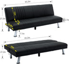 VECELO Modern Couch Bed, Convertible Sofa Bed/Folding Sleeper Couches Faux Leather Futon for Living Room, Futon Sofa Bed, Black