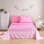 ست ملحفه کودکان یونیکورن صورتی JSD، سایز تویین، ۳ تکه، ملحفه‌های رختخواب میکروفایبر چاپ شده با طرح رنگین کمان برای دختران، جیب عمیق