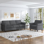 MUZZ 3PCS Sofa Set for Living Room,Modern Linen Couch Set with Nailhead Trim Design, Living Room Furniture Set for Office Apartment Home(Sofa & Loveseat & Chair/Light Grey)