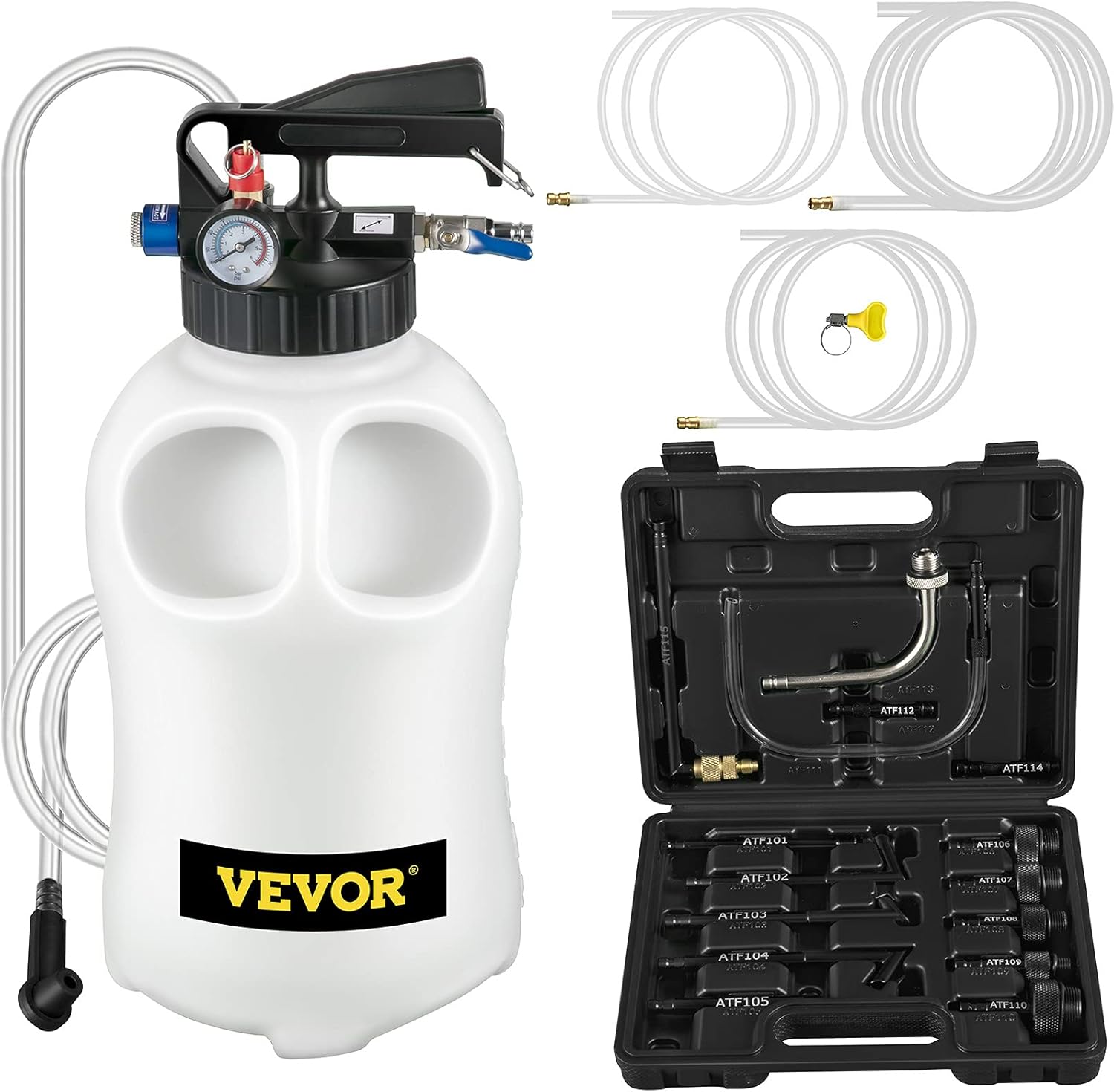 VEVOR Transmission Fluid Pump 2 Way ATF Refill System Dispenser, Oil and Liquid Extractor 10 Liter Large Capacity, Automatic Transmission Fluid Pump Tool Set with 14 Pieces ATF Filler Adapters