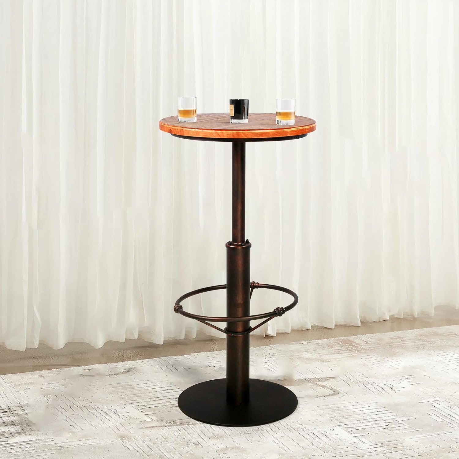 Topower Industrial Pub Table 19.7" Round Solid Pine Wood Top 42.2" Height Bar Table with Metal Base, Tall Pub Table for Kitchen, Dining Room, Coffee Shop, Copper