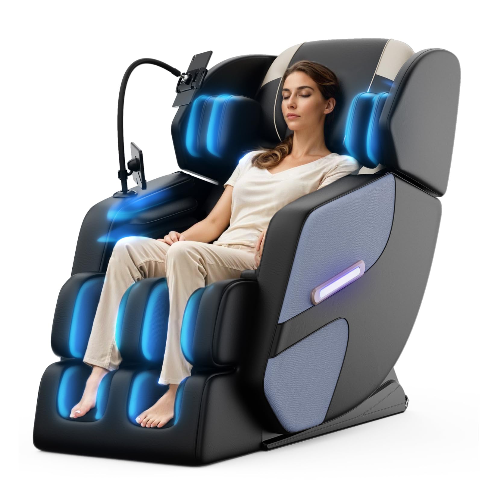 Massage Chair Full Body, Zero Gravity Massage Chair with Auto Modes, Airbag Massage, 6 Fix Point Rollers, Foot Massage, Heating, Touch Screen Controller, Home Relaxation Recliner with Massage, Black