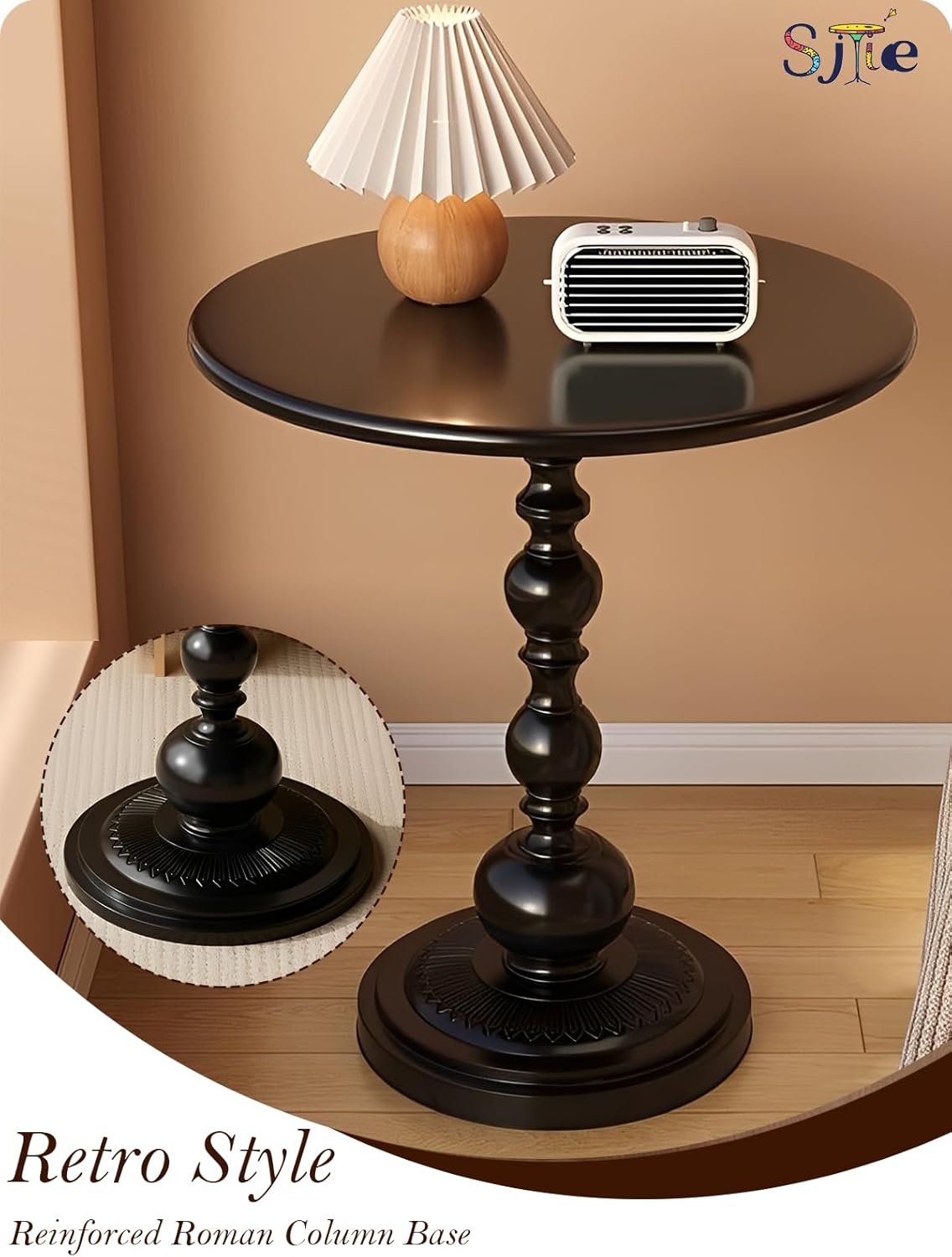 Side Table - 13.8" Round Small Accent Table with Metal Base, Multifunctional Vintage Coffee Table for Living Room, Bedroom, Office & Patio - Elegant Matte-Finished End Tables