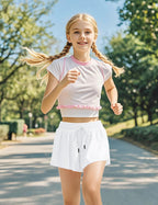 BOOPH Girls Flowy Shorts Athletic Butterfly Shorts Girls with Inner Pockets for Running Tennis White 9-10Y