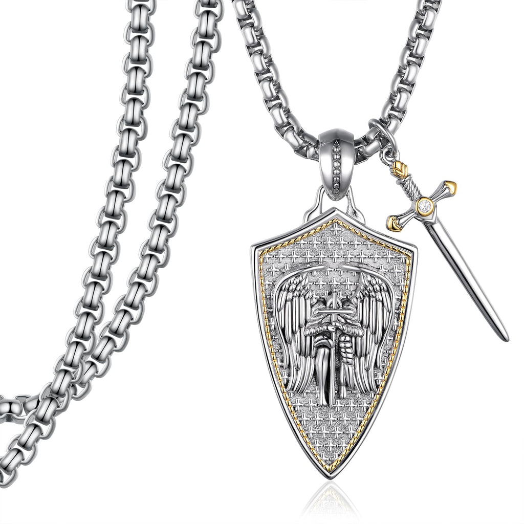 925 Sterling Silver St Michael/St Christopher Pendant Necklace for Men Women Religious Amulets Jewelry Gifts