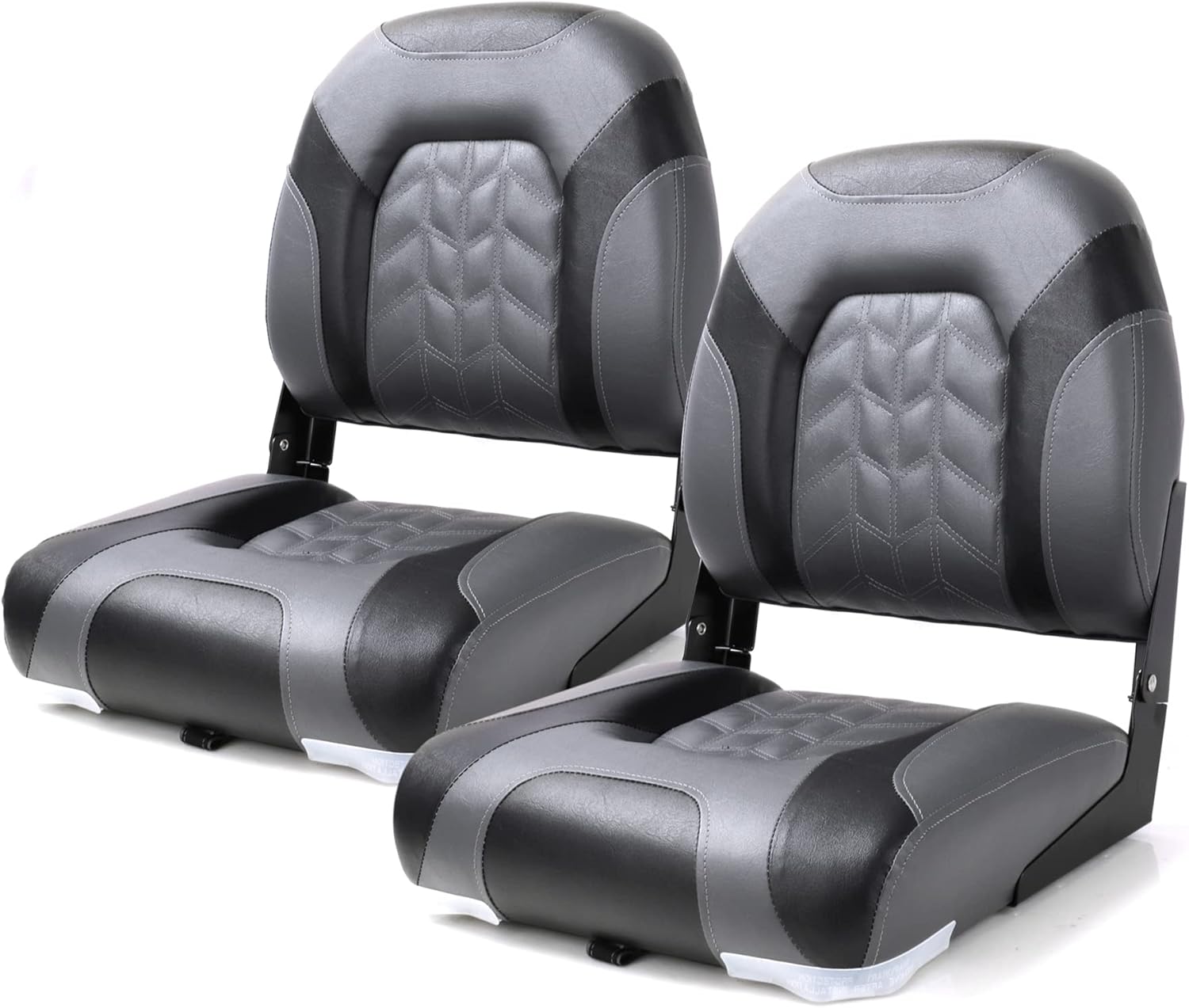 Premium Marine A Pair of Low Back Folding Boat Seat, Fishing Marine Seats with Stainless Steel Screws, Charcoal/Black(2 Seats)
