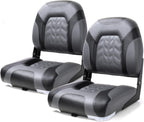 Premium Marine A Pair of Low Back Folding Boat Seat, Fishing Marine Seats with Stainless Steel Screws, Charcoal/Black(2 Seats)