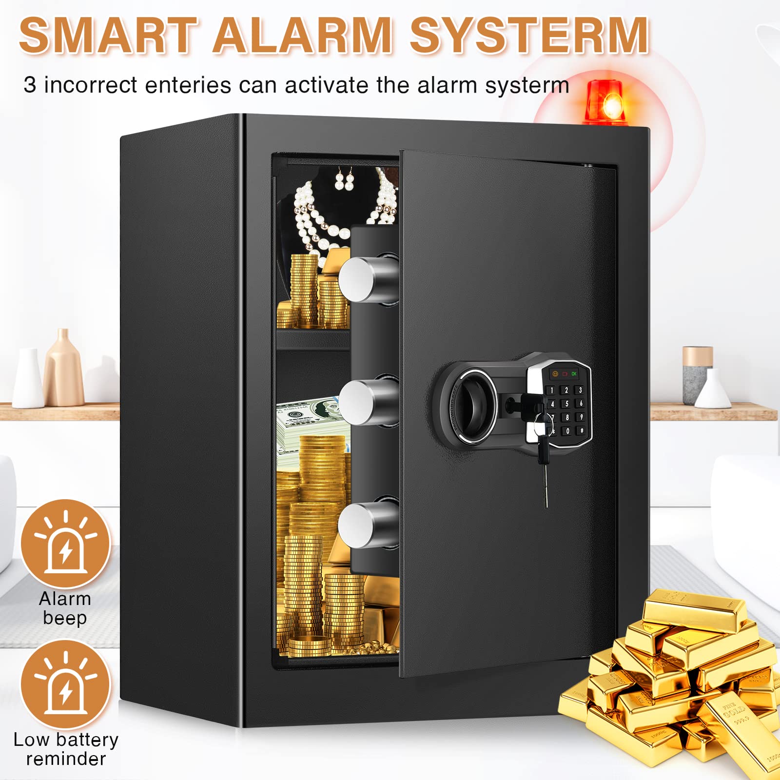 3.0 Kubik Heimtresor feuerfest wasserdicht, großer feuerfester Safe mit feuerfestem Dokumentenbeutel, digitalem Tastatur-Schlüssel und herausnehmbarem Regal, persönlicher Sicherheitstresor für Zuhause Geld Schmuck Dokumente Wertgegenstände