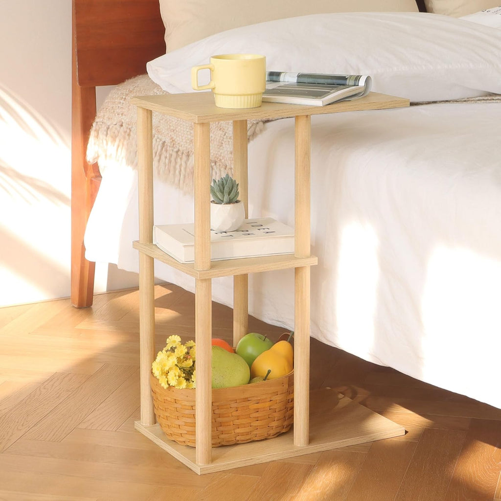 AWASEN C Shaped End Table, Small Side Table for Couch, 3-Tier Wood Sofa Table Coffee Table for Living Room, Small Space, Bedroom, Home Office, Easy Assembly, Natural