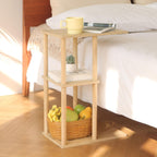 AWASEN C Shaped End Table, Small Side Table for Couch, 3-Tier Wood Sofa Table Coffee Table for Living Room, Small Space, Bedroom, Home Office, Easy Assembly, Natural