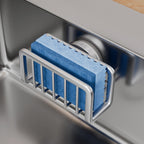 TAILI Sponge Holder with Strong Suction Cup, 4-in-1 Rustproof Sink Organizer - Sink Caddy Holds Sponges, Brushes, Stoppers & Scrapers -Black