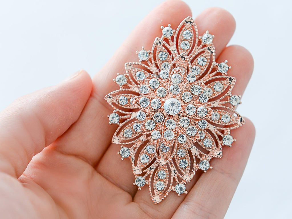 Mariell Rose Gold Wedding Jewelry Crystal Bridal Brooch Pin for Brides, Bridesmaids, Mother of The Bride