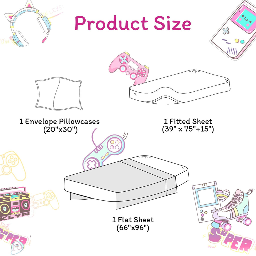 ست ملحفه کودکان یونیکورن صورتی JSD، سایز تویین، ۳ تکه، ملحفه‌های رختخواب میکروفایبر چاپ شده با طرح رنگین کمان برای دختران، جیب عمیق