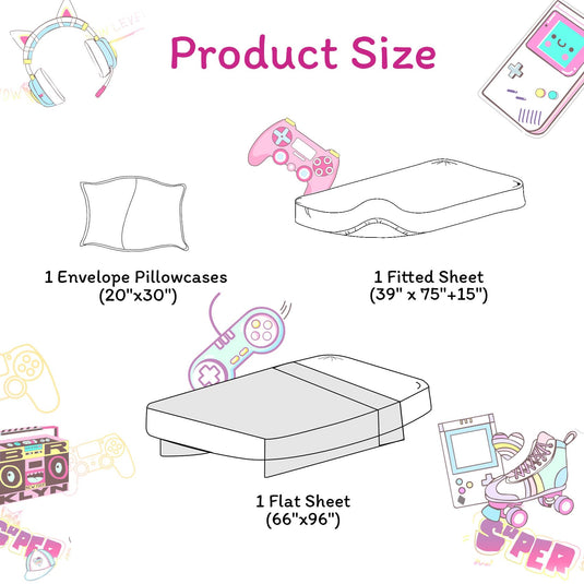 JSD Pink Unicorn Kids Sheet Set Twin Size, 3 Piece Girls Rainbow Printed Microfiber Bed Sheets Deep Pocket