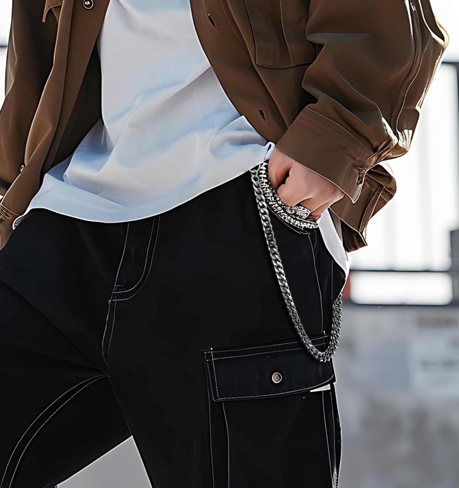 Buksekæde til mænd, pungkæde til mænd kvinder dreng pige, bukser jeans biker motorcykel trucker punk hip hop nøgleholder