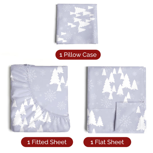 Queen Christmas Tree Sheet Set - Holiday Xmas Pattern Linen Set - Deep Pockets - Snug Fit - 4 Piece - Wrinkle Free - Comfy & Cooling Festive Winter Bedding - Easy To Care For - Kid Friendly