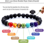 Hamoery Men Women 8mm Lava Rock 7 Chakra Beads Chakra Bracelet Braided Rope Natural Stone Yoga Bracelet Bangle