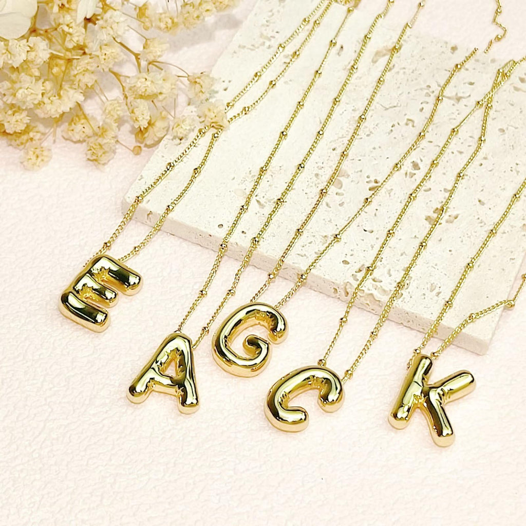 Qyalie Bubble Letter Necklace Balloon Initial Necklaces for Women Dainty Alphabet Pendant 14K Gold Plated Puffy Name Personalized Jewelry (A1, Gold)