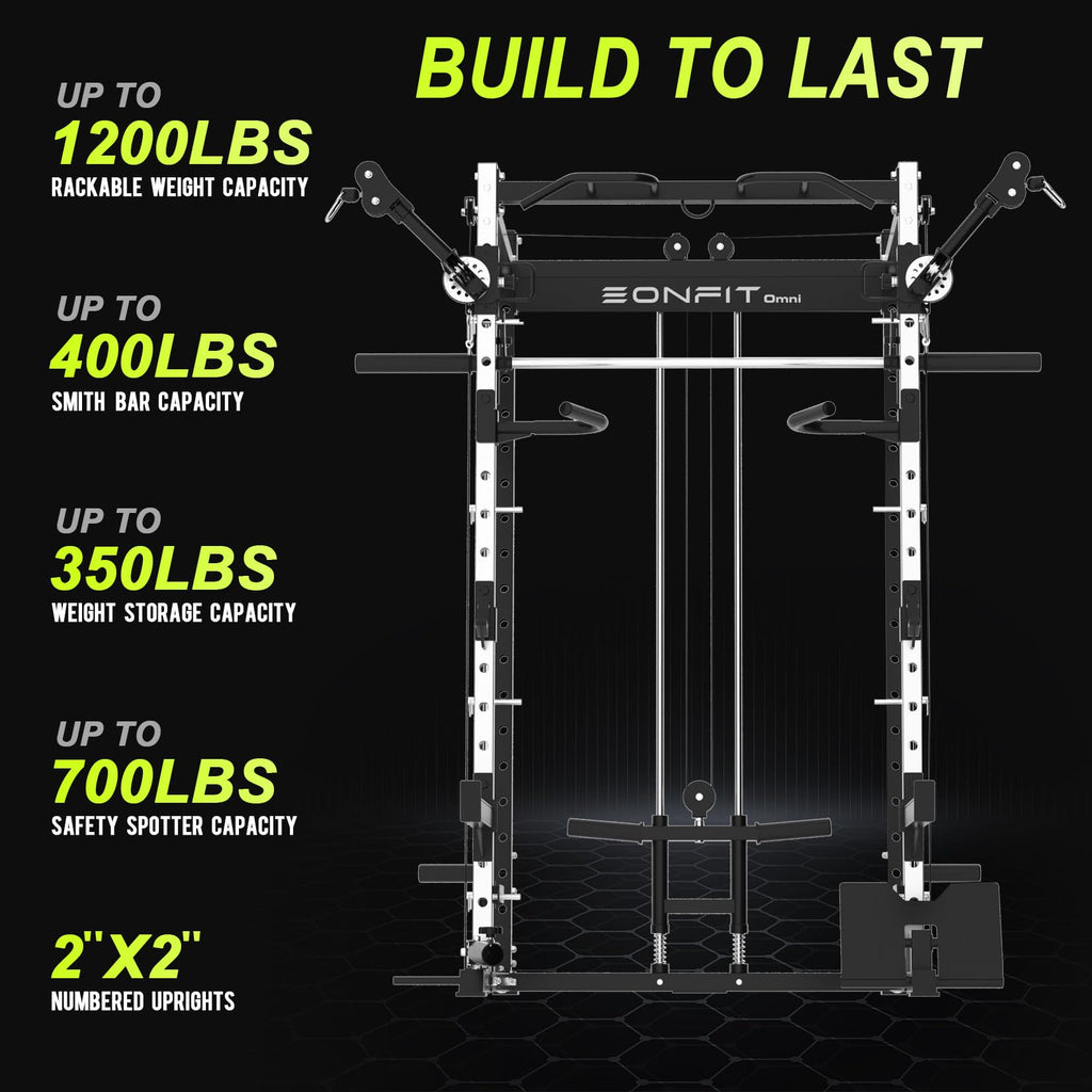 EonfitOmni Eonfit E3 Smith Machine for Home Gym with Cable Crossover System, Multi-Function Power Cage Squat Rack with LAT Pulldown for Home Gym Equipment