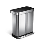simplehuman 58 Liter / 15.3 Gallon Rectangular Dual Compartment Recycling Step, Brushed Stainless Steel with Soft-Close Plastic Lid Kitchen Trash Can