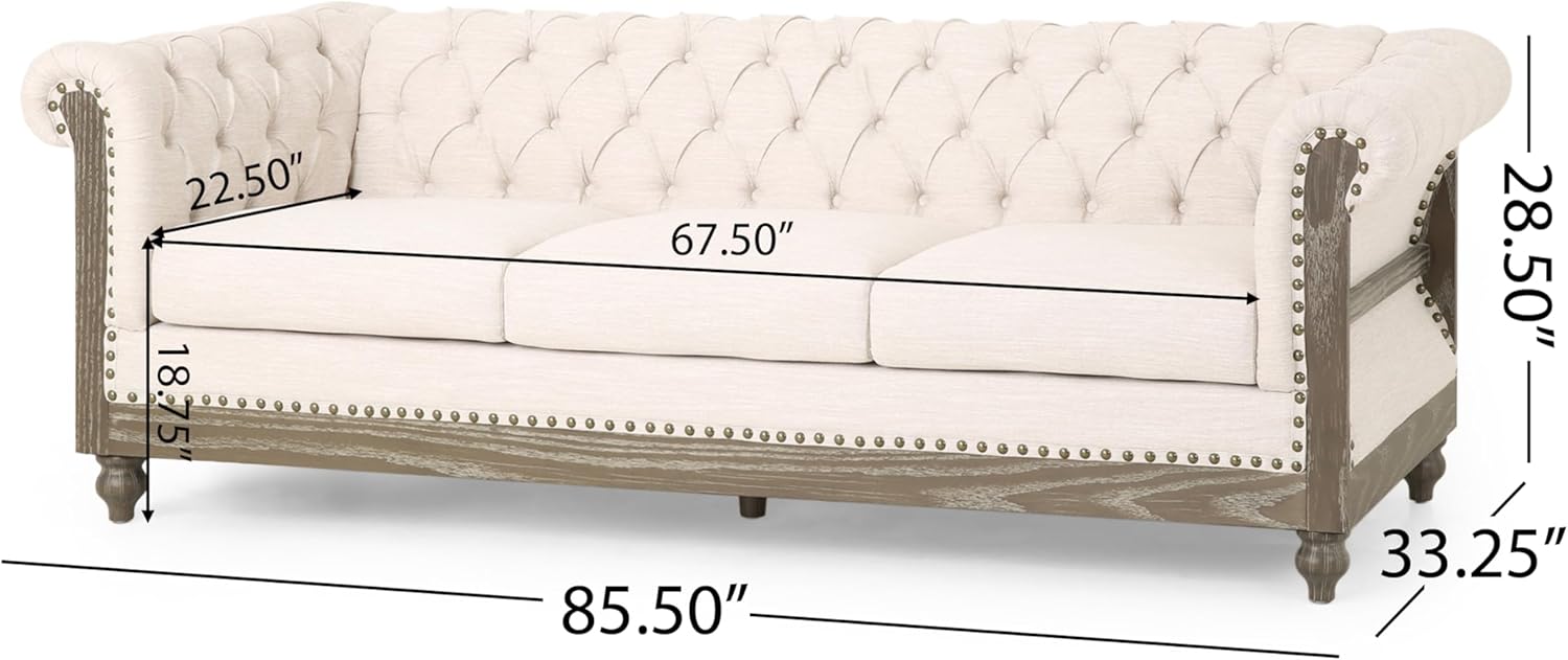 Merax Chesterfield Sofa, Retro Style Upholstered 3 Seater Rolled Arm Couch for Living Room Bedroom Office, Beige