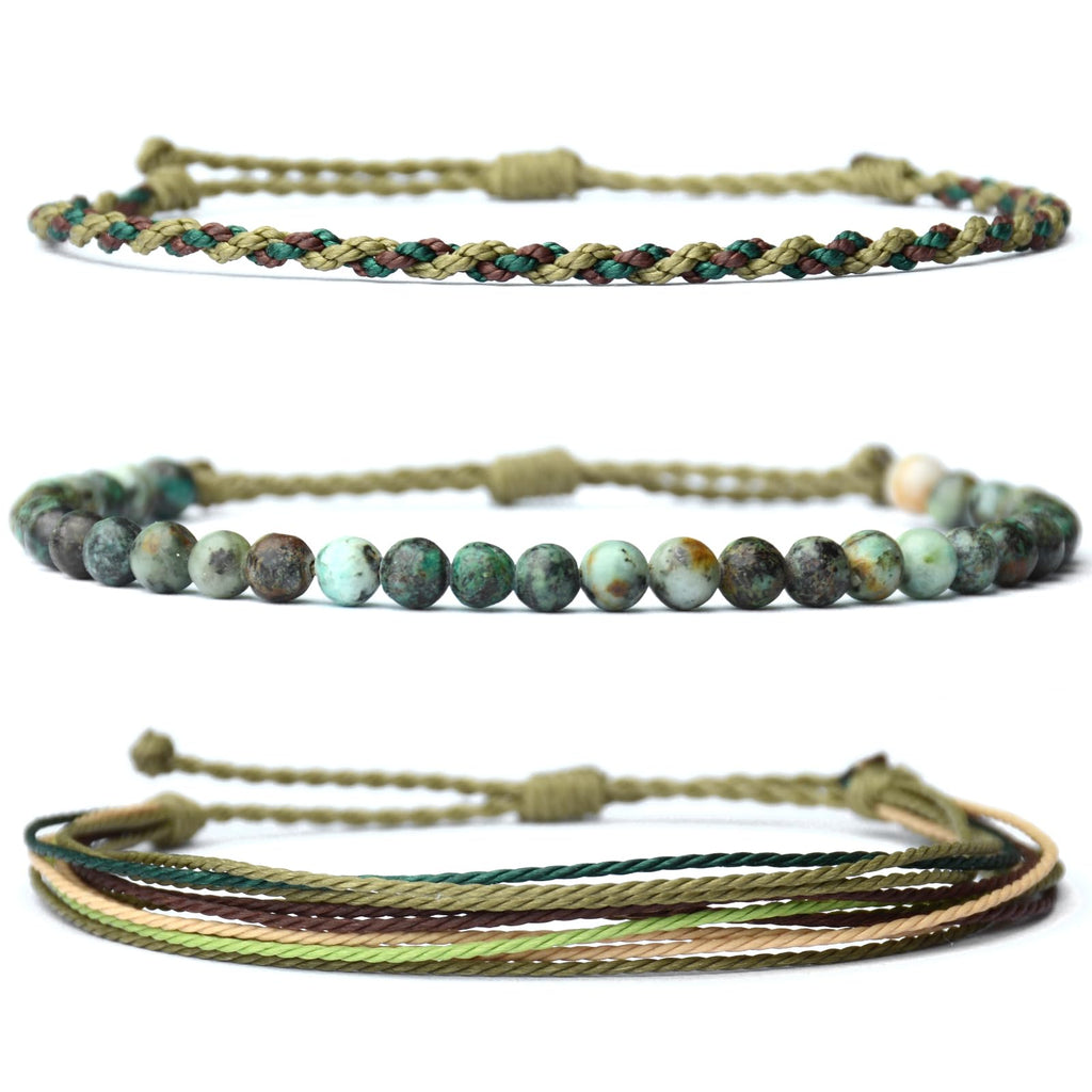 Handmade Natural Stone Beaded Healing Bracelet Gift for Men Adjustable Rope String Bracelet (Lava Rock, Adjustable)