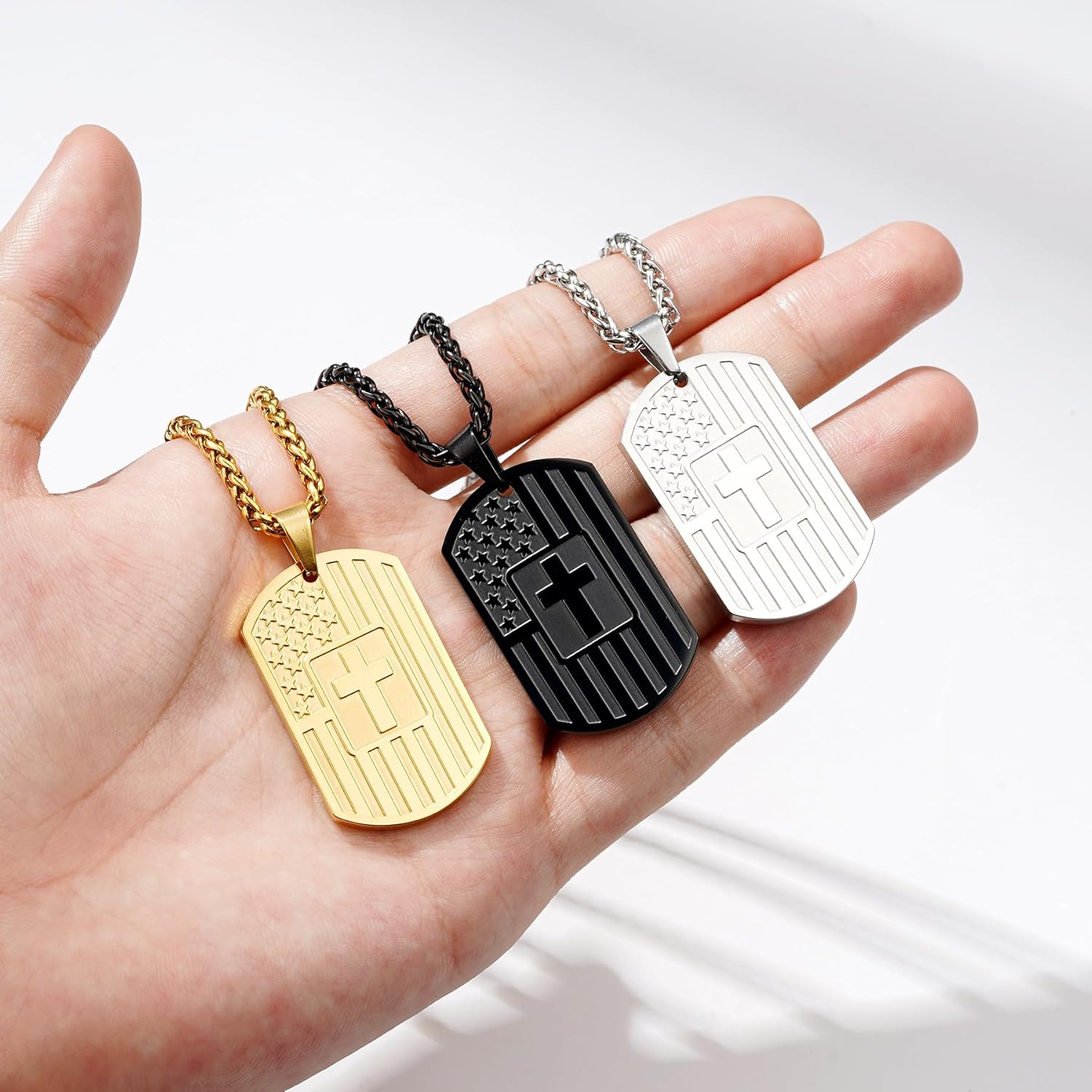 DuoDiner Graduation Gifts-American Dog Tag Necklace Bible Verse Pendant, First Communion Baptism Confirmation Religious Graduation Gifts for Him Boys Men Kids Teens Dad