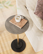 Masupu Drink Table, Round Side Table for Small Spaces, Pedestal Small End Table with Metal Base, for Living Room, Bedroom, Bathroom, Rustic Brown