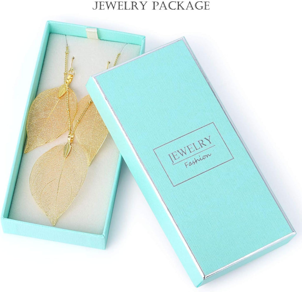 BOUTIQUELOVIN Filigree Long Leaf Pendant Dangle Necklace and Earring Jewelry Set Fashion for Women