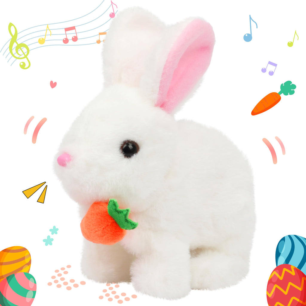 Hopearl Hopping Rabbit with Bell Interactive Electronic Pet Plush Bunny Toy with Sounds and Movements Animated Walking Wiggle Ears Twitch Nose Gift for Toddlers Birthday, Rainbow, 7''