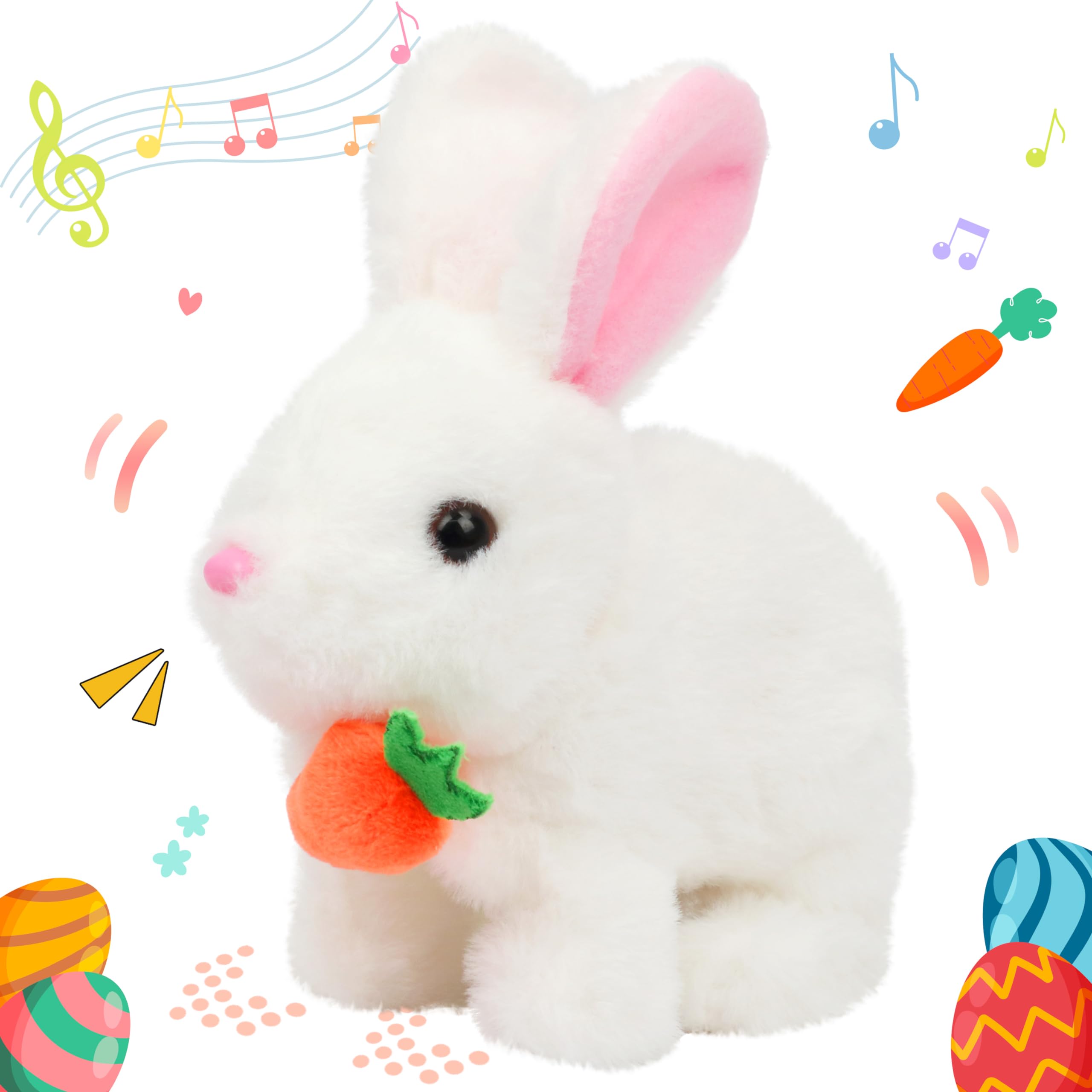 Hopearl Hopping Rabbit with Bell Interactive Electronic Pet Plush Bunny Toy with Sounds and Movements Animated Walking Wiggle Ears Twitch Nose Gift for Toddlers Birthday, Rainbow, 7''