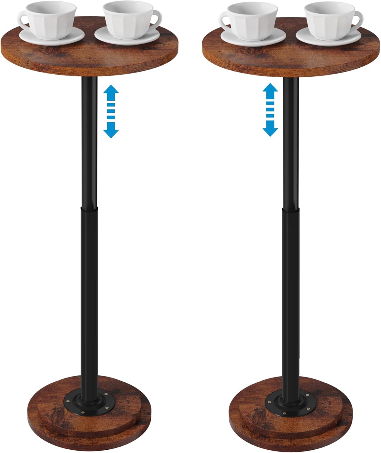 2Pack Drink Table, Small Side Table with Adjustable Height & Heavy-Duty Design, Pedestal Martini Tables for Small Spaces, Sofa Couch, Living Room, Bedroom, Supports up to 88 lbs, Rustic Brown