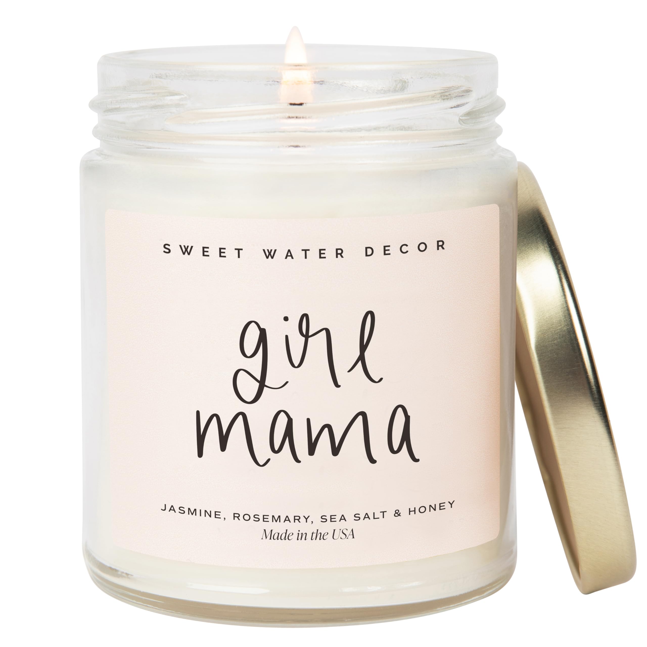 Sweet Water Decor, Best Mom Ever Candle - Sea Salt, Jasmine, Cream, and Wood Scented Soy Wax Candle for Mom - 9oz Clear Jar, 40 Hour Burn Time, Made in the USA