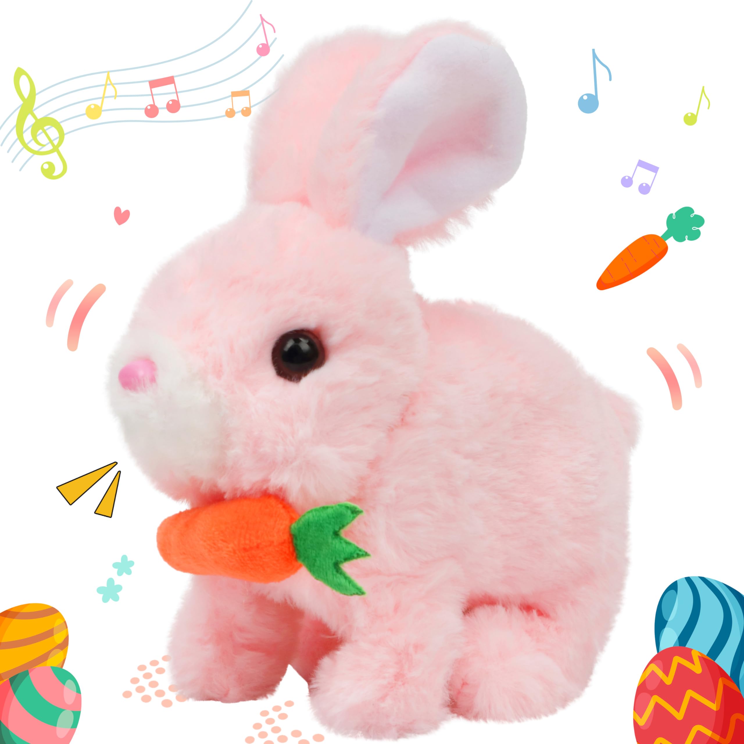 Hopearl Hopping Rabbit with Bell Interactive Electronic Pet Plush Bunny Toy with Sounds and Movements Animated Walking Wiggle Ears Twitch Nose Gift for Toddlers Birthday, Rainbow, 7''