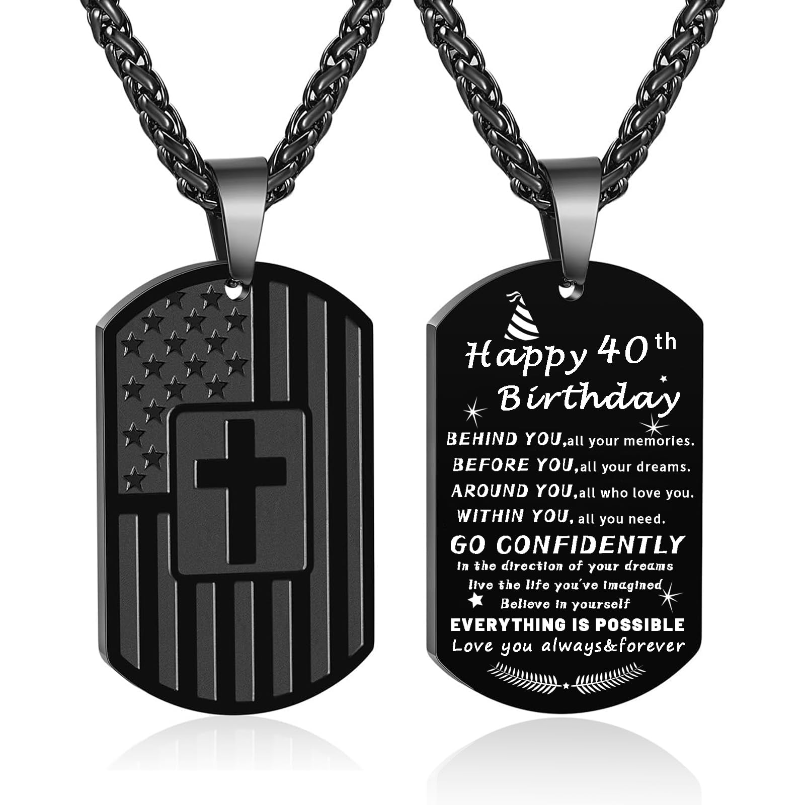 DuoDiner Graduation Gifts-American Dog Tag Necklace Bible Verse Pendant, First Communion Baptism Confirmation Religious Graduation Gifts for Him Boys Men Kids Teens Dad