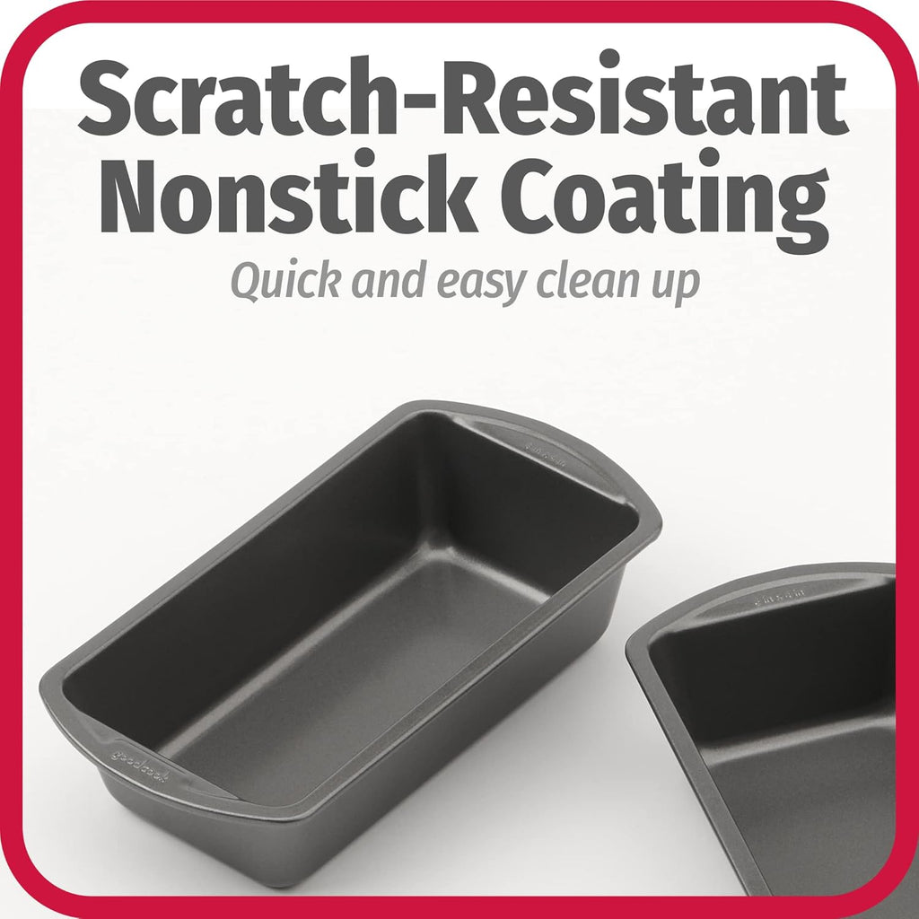 GoodCook Nonstick Loaf Pan 8 x 4-Inch Heavy-Duty Steel Bakeware with Easy-Clean Non-Stick Coating, Oven & Dishwasher Safe Pan for Meatloaf Breads Lasagnas Casseroles & More, Set of 2, Gray