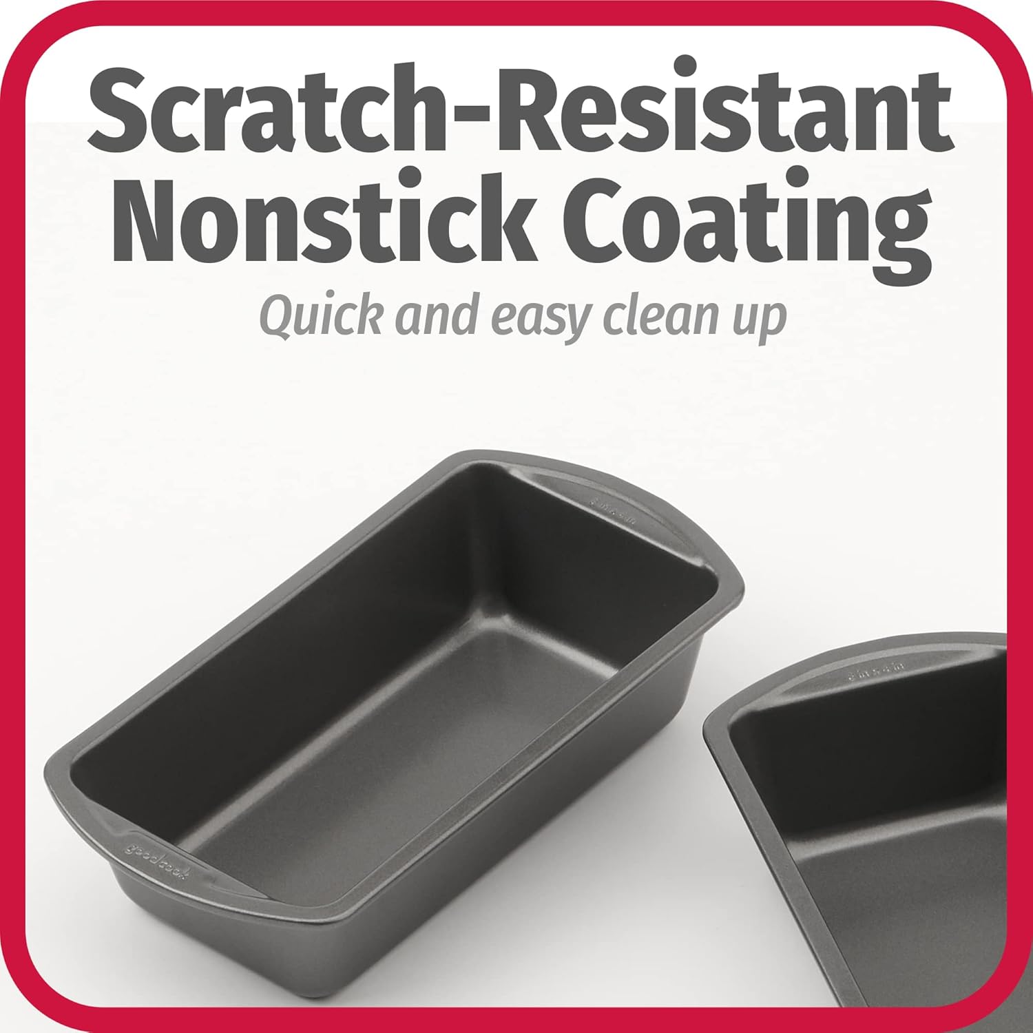 GoodCook Nonstick Loaf Pan 8 x 4-Inch Heavy-Duty Steel Bakeware with Easy-Clean Non-Stick Coating, Oven & Dishwasher Safe Pan for Meatloaf Breads Lasagnas Casseroles & More, Set of 2, Gray