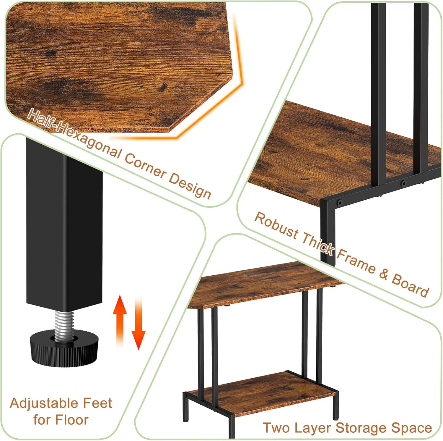 Coffee Table for Living Room, 2 Tier Small Center Table Industrial Coffee Table with Open Storage Shelf and Metal Frame for Farmhouse Bedroom Office, Rustic Brown
