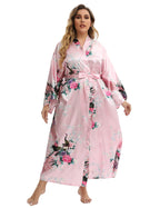 Women's Floral Long Satin Robes Plus Size Long Silk Robes Peacock Floral Kimonos Sleepwear Dressing Gown