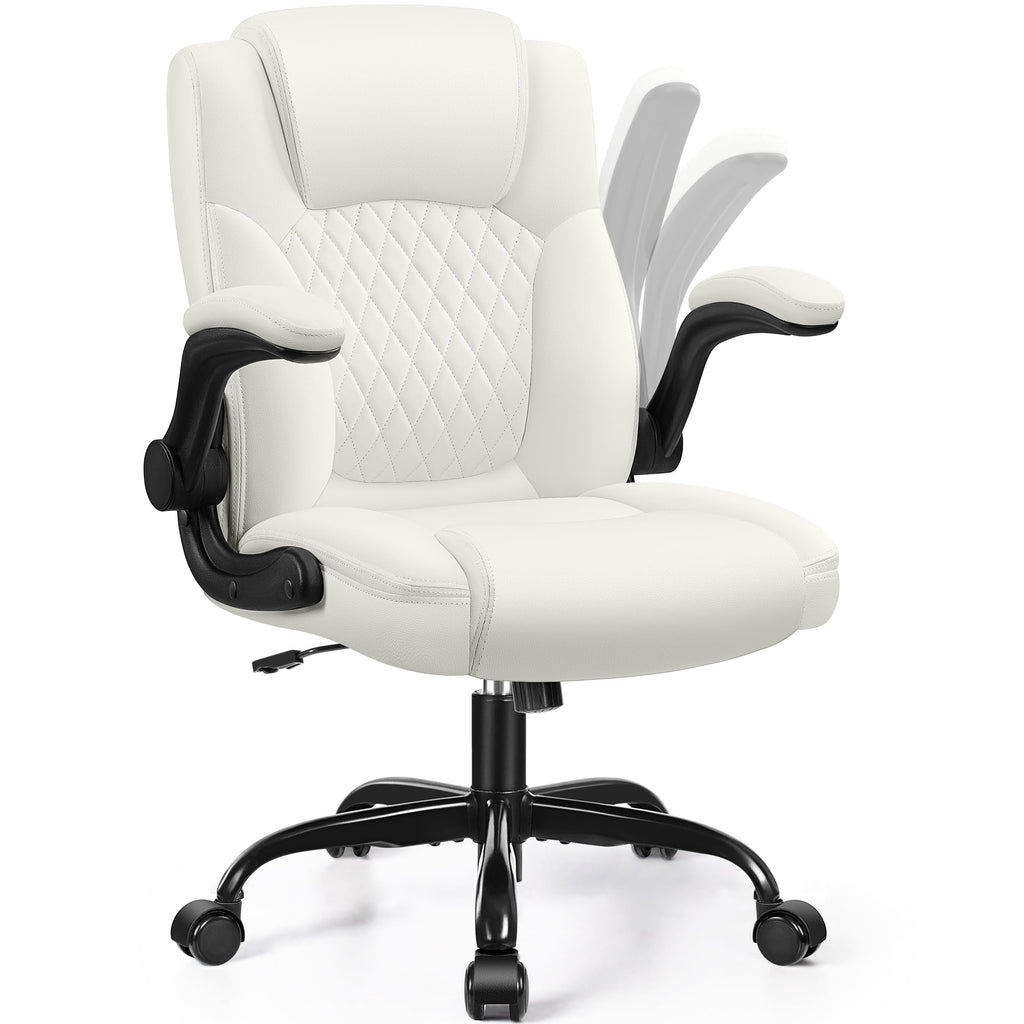 Leather Office Chair, PU Home Computer Desk Chairs with Ergonomic Back Support, 360°Swivel Free，Small Gaming Chair with Wheels and Adjustable Armrests, for Short People Use, Black