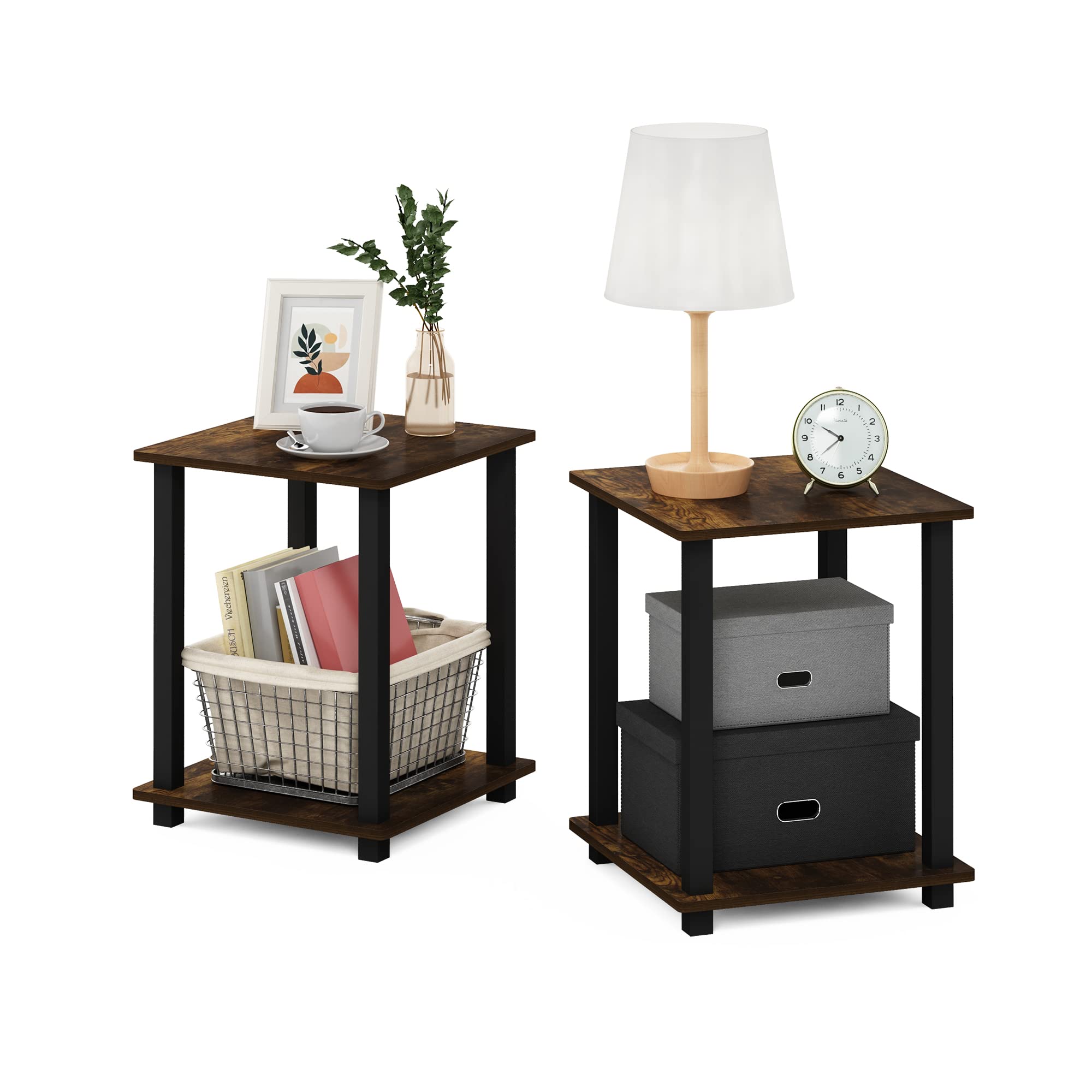 Furinno Simplistic Set of 2 End Table, Espresso/Black