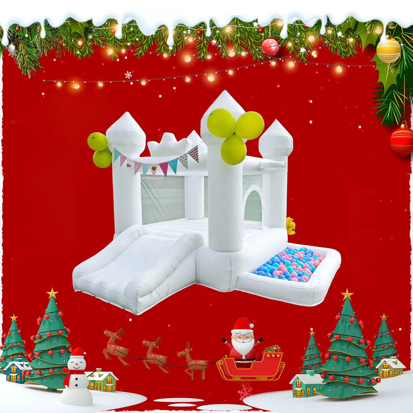 JIOJIOPLAY 9FT White Bounce House,Inflatable Toddler Bouncy House for 3-6 Age Kids Party Gift with Blower White Jumper Bouncy Castle Wedding Decorations for Outdoor Play Backyard - Grand Goldman