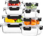 8 Pack Borosilicate Glass Food Storage Containers with Lids, Glass Meal Prep Containers, Airtight Bento Lunch Boxes with Snap Locks, Oven, Freezer and Dishwasher Safe, BPA Free, Kitchen Storage Set